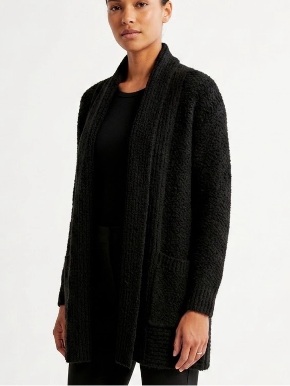 PILCRO Anthropologie Black Chunky Knit Open Front Cardigan Sweater Pockets M
